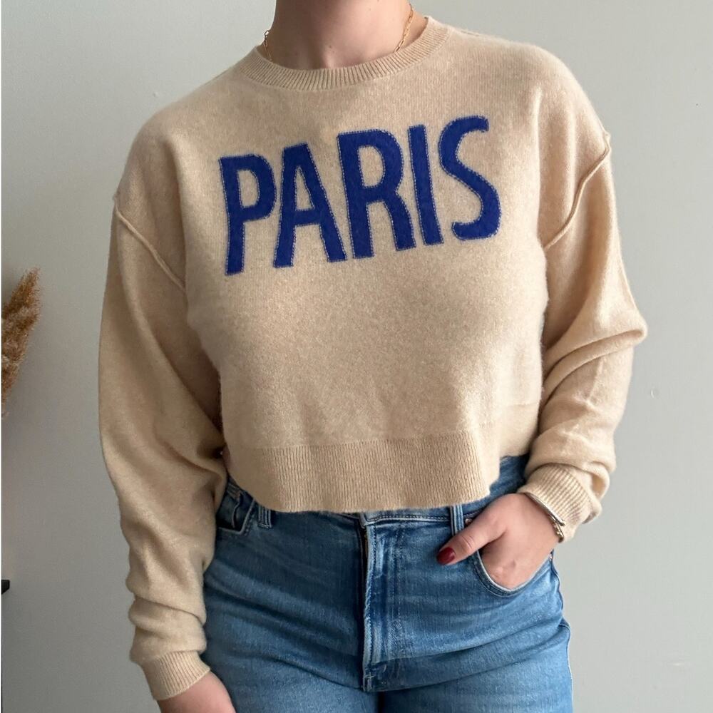 Anthropologie PILCRO The Alani Cashmere Sweater Cropped Crew-neck Blue